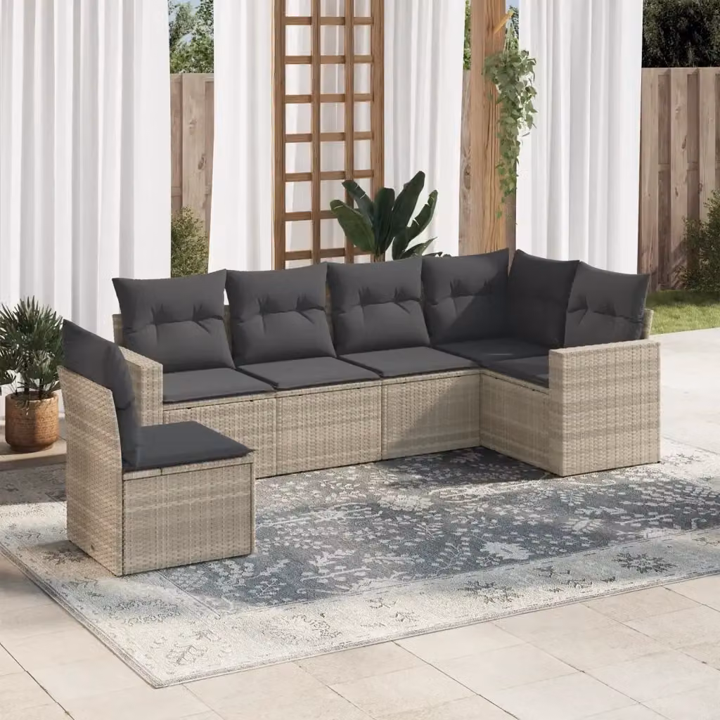 Set Divano da Giardino a L con 6 Pezzi in Polyrattan Grigio con Cuscini Imbottiti e Rivestimenti Rimovibili – 2