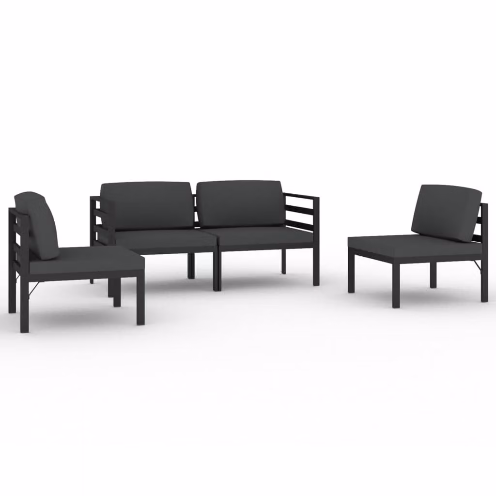 Set Divani da Giardino 4 pz con Cuscini in Alluminio Antracite
