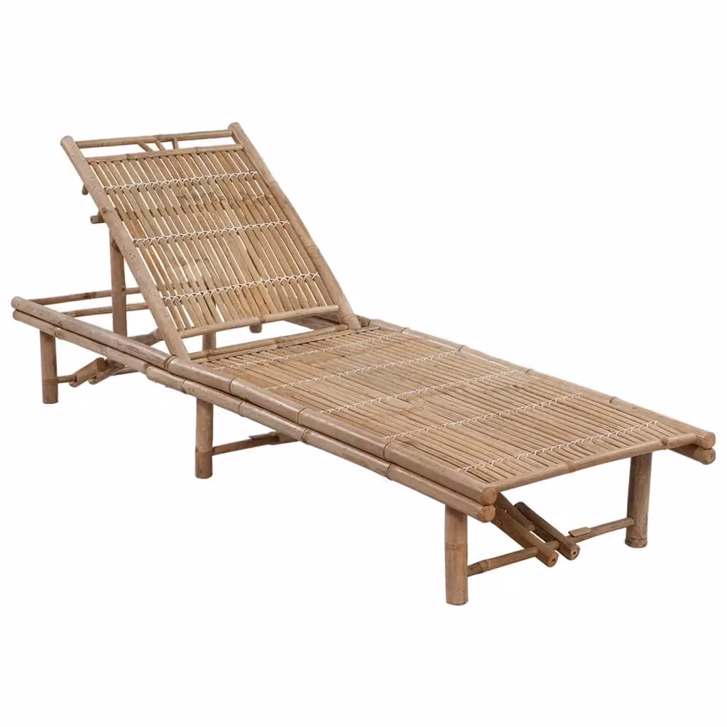 Lettino prendisole da giardino in bambu con cuscino regolabile beige e grigio