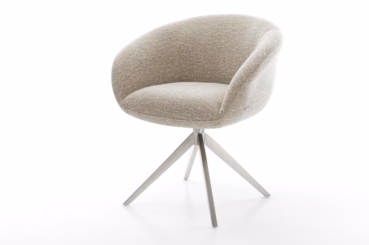 DELIFE sedia girevole Vinka-Flex con braccioli in tessuto morbido beige telaio trasversale in acciaio inox ampio e girevole a 360° funzione dondolo nucleo a molle tascabili