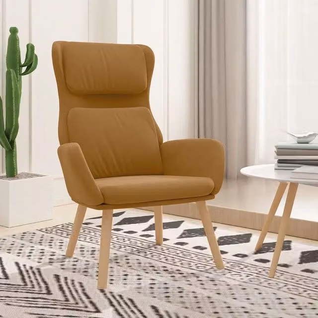 Poltrona Relax Moderna in Velluto Marrone con Braccioli e Struttura in Metallo e Legno – 1