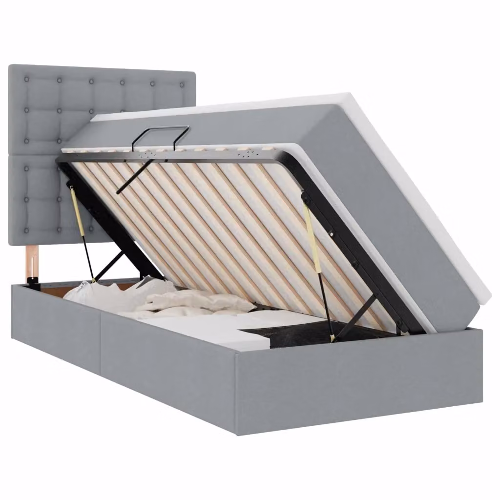 Letto con contenitore vidaXL in tessuto grigio con illuminazione LED, porta USB e materasso, L/P/H: 204 x 100 x 128 cm – 2