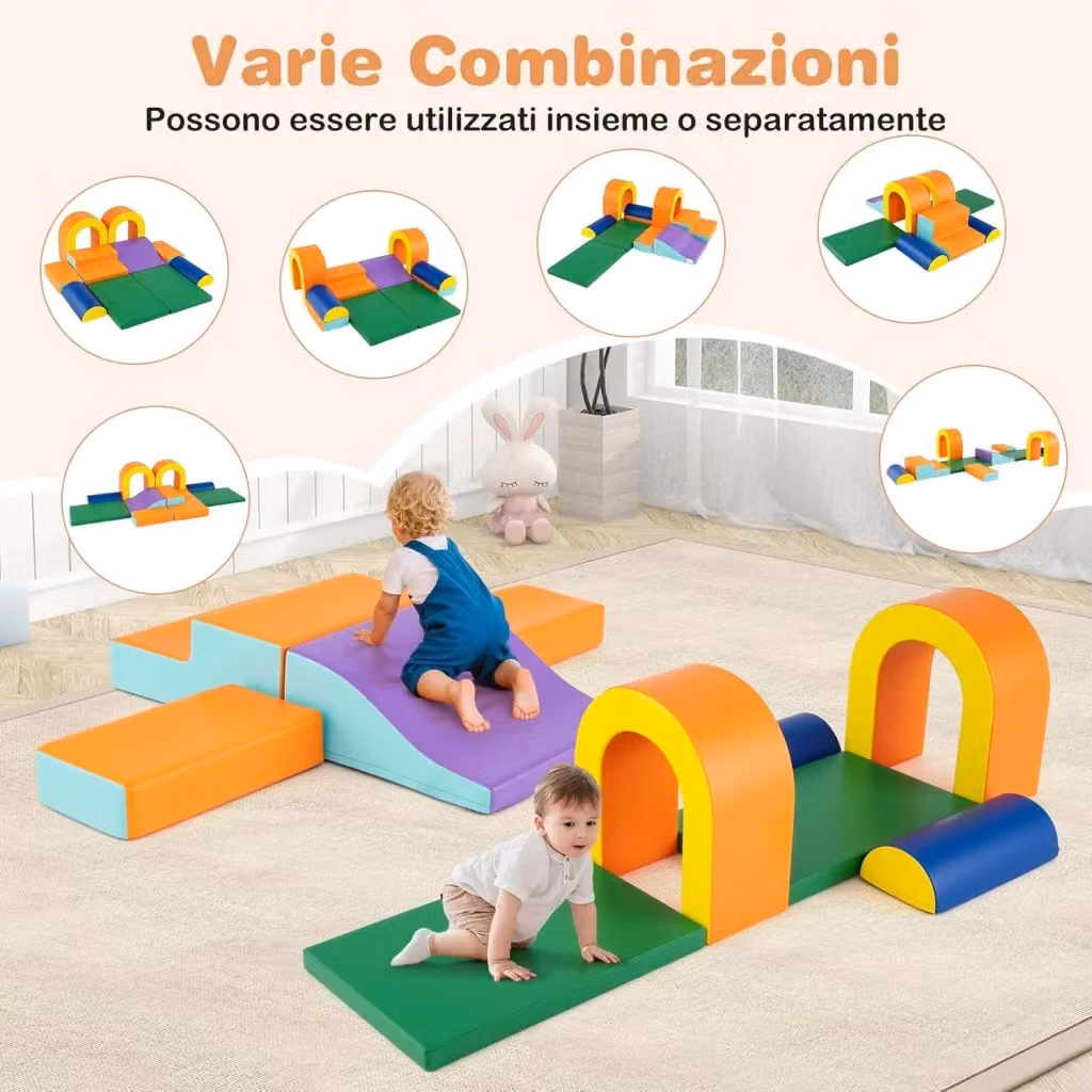 Set di 10 blocchi da arrampicata in schiuma Costway per palestra da gioco in pelle sintetica, arancione e multicolore – 2