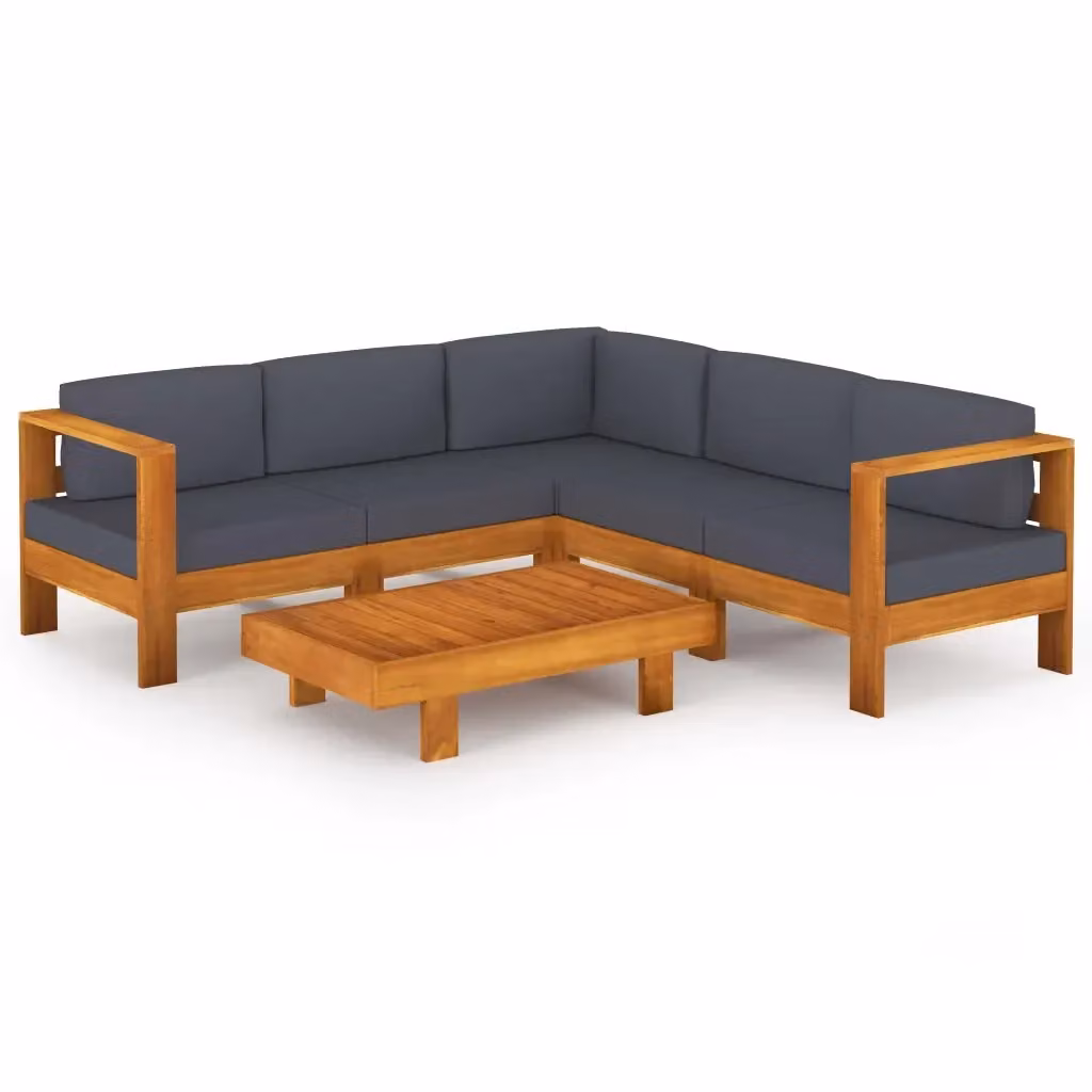Set Divani da Giardino vidaXL a 6 Posti in Legno di Acacia con Cuscini Grigi – 2