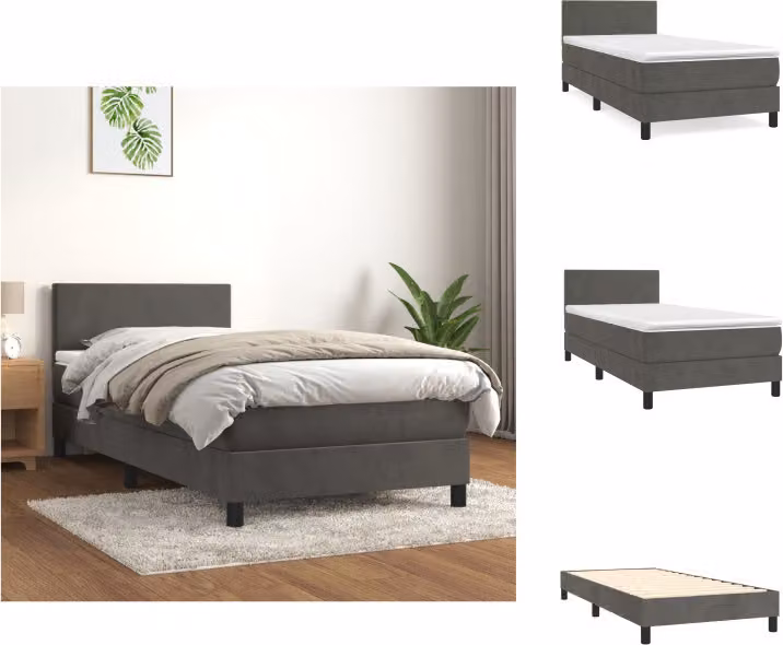 vidaXL Letto a molle con materasso grigio scuro 80x200 cm in velluto - Letti e strutture letto