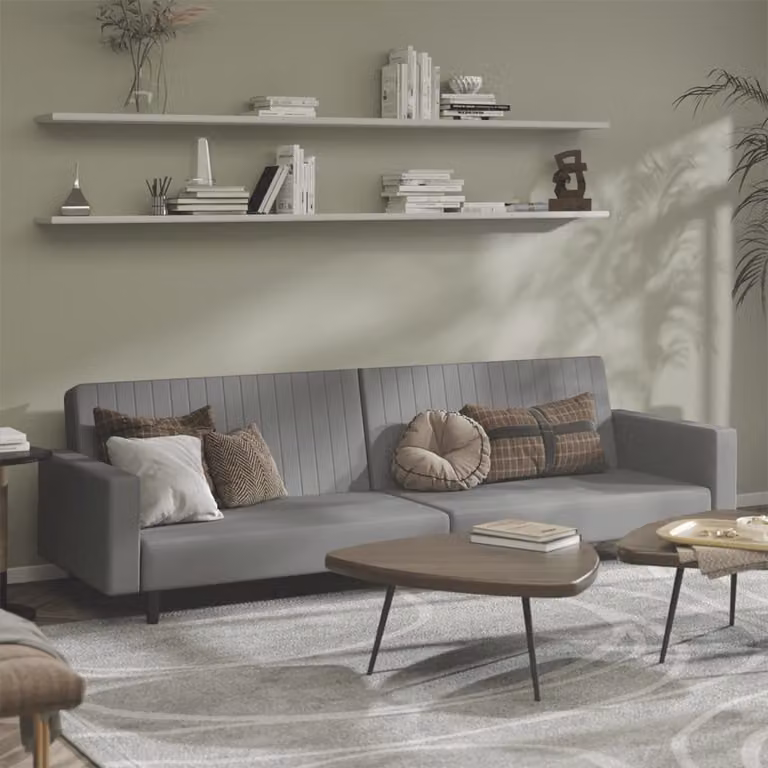 vidaXL Divano Letto Click-Clack a 2 Posti in Velluto Grigio con Struttura in Legno Massello