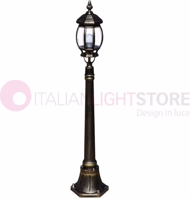ENEA Lampione a 1 luce h.119 in Alluminio per Esterno Vialetto Giardino NERO-ORO