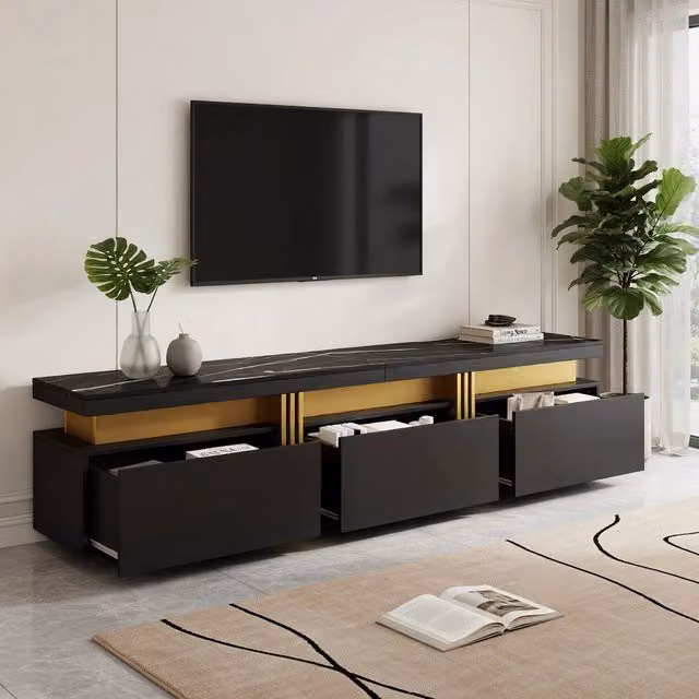 Cassettiera TV nera in truciolato lunga 200 cm