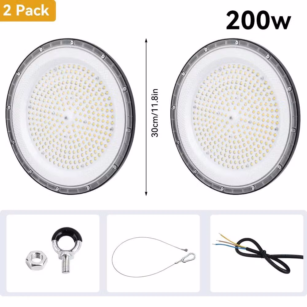 Lampada a LED modello UFO per ambienti industriali - 200 W - confezione da 2 - 85–265 V - luce bianca fredda - corpo in alluminio - per interni/esterni