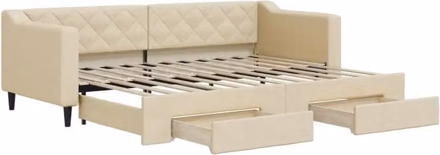 Divano letto | Sof¨¤ letto | Letto singolo Estraibile con Cassetti Crema 80x200 cm in Tessuto
