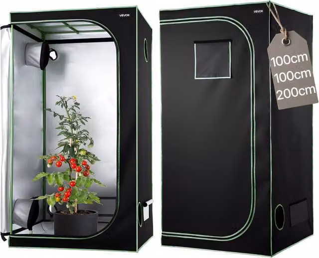 Tenda da Coltivazione Indoor HX100100200 100x100x200 cm in Mylar 600D Robusta per Piante e Fiori Nero Verde