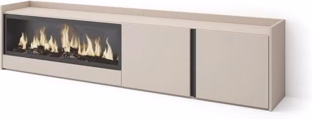Mobile TV Soggiorno, 212x50x35 cm, Per TV fino a 80", Camino elettrico XXL, Beige