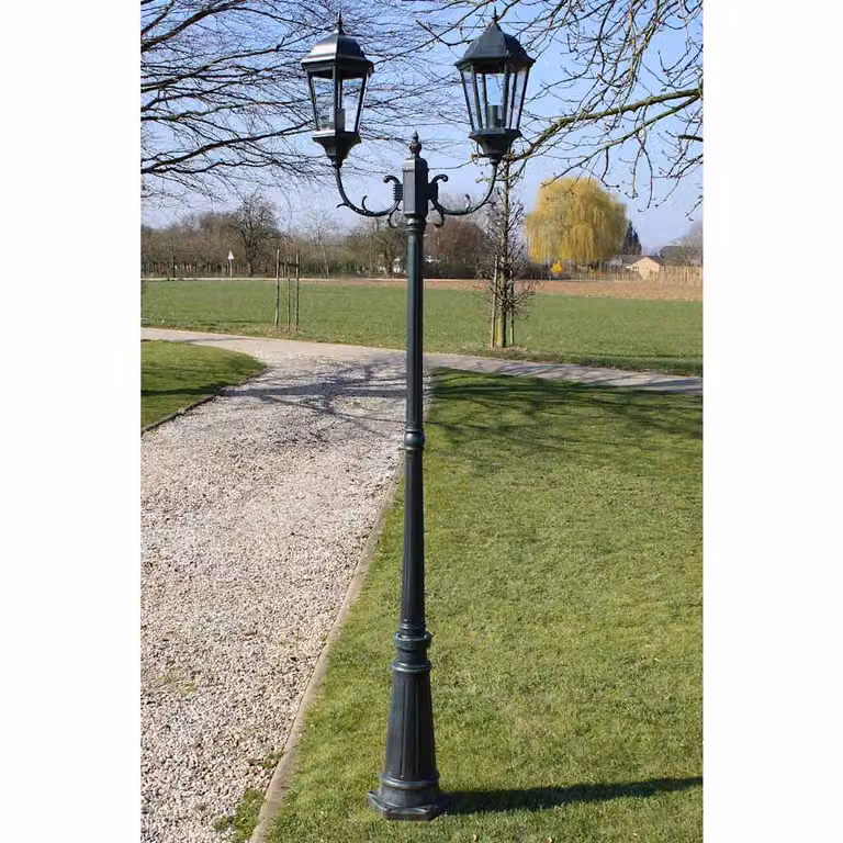 Lampione da giardino con 2 bracci vidaXL in alluminio e vetro, Verde Scuro/Nero, Altezza: 230 cm