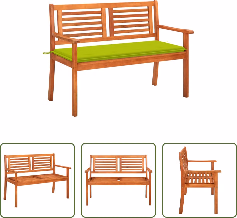 The Living Store Panca da giardino a 2 posti con cuscino 120 cm in legno massiccio eucalipto