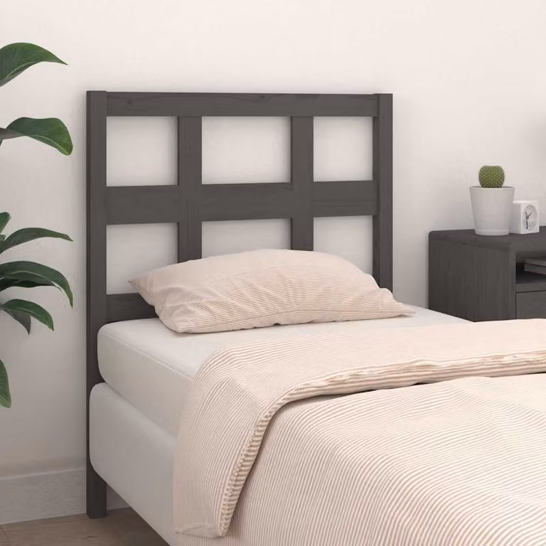 Testiera Letto vidaXL in Legno Massello di Pino Grigio, L 80,5 x P 4 x H 100 cm