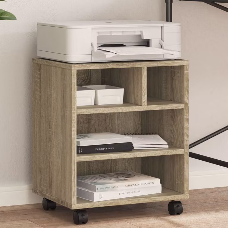 vidaXL Supporto per Stampante con Ruote in Legno MDF, Colore Marrone, L 41 cm x P 32 cm x H 48 cm