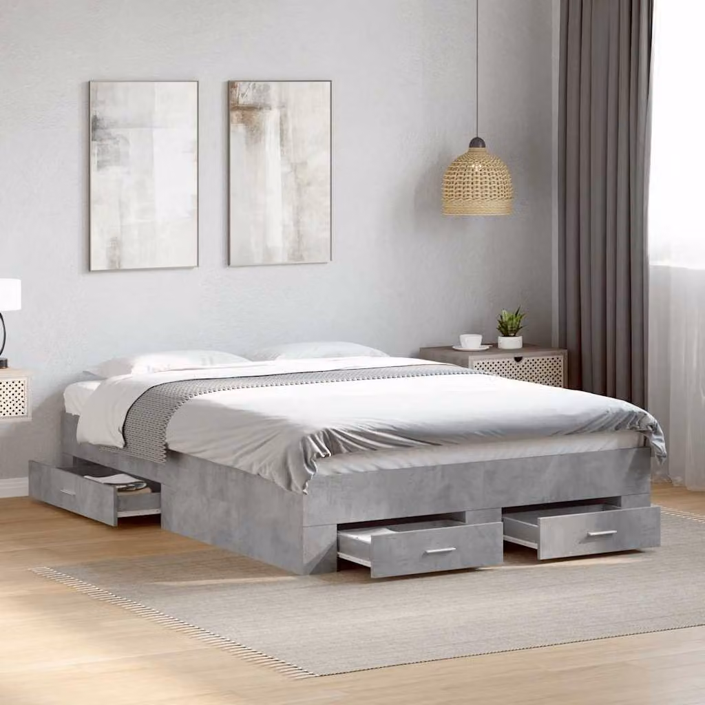 vidaXL Giroletto con Cassetti in Legno Multistrato Grigio, L: 138 cm, P: 193 cm, H: 32 cm – 1
