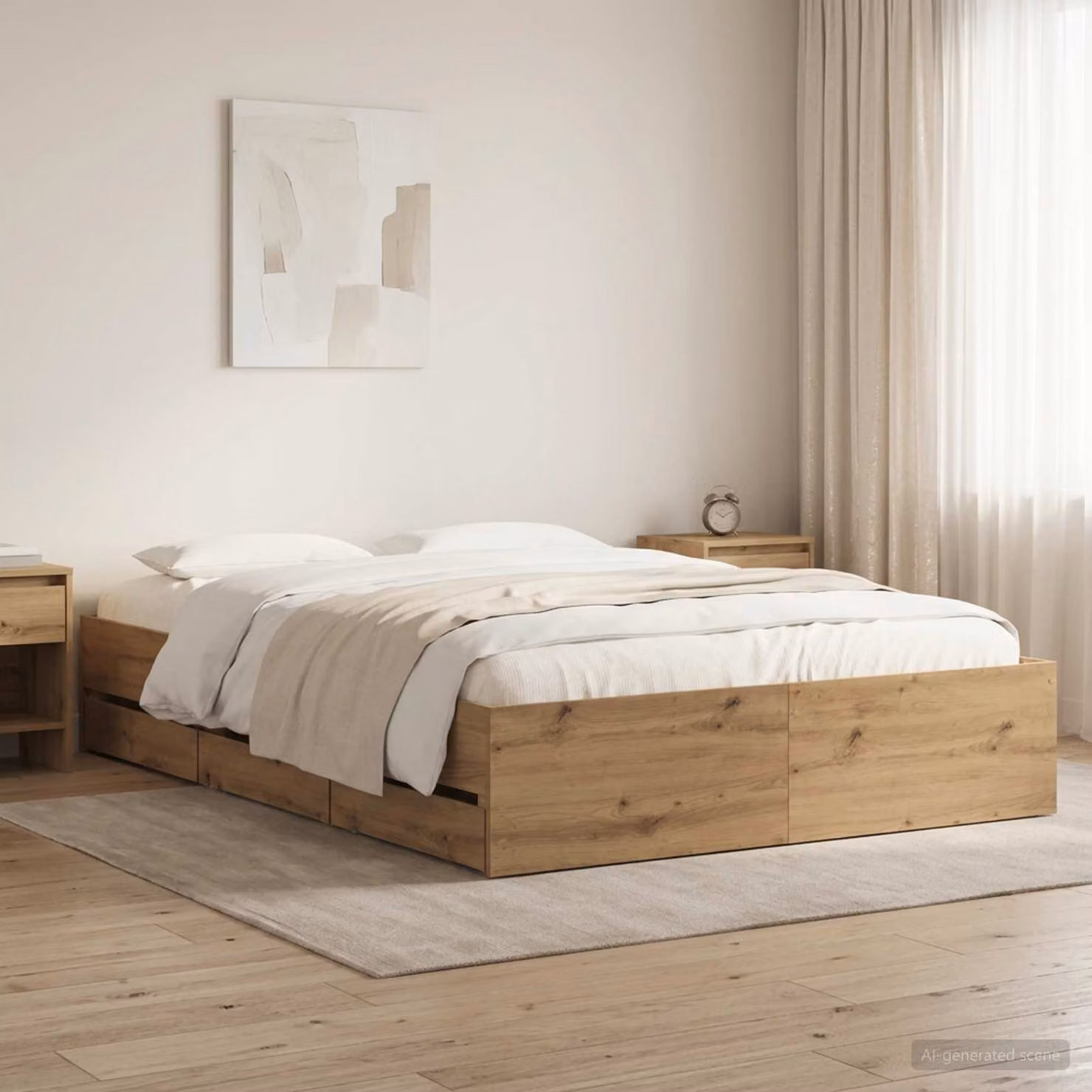 vidaXL Telaio del letto moderno con cassetti in legno Rovere, L/P/H: 150 x 200 x 153 cm