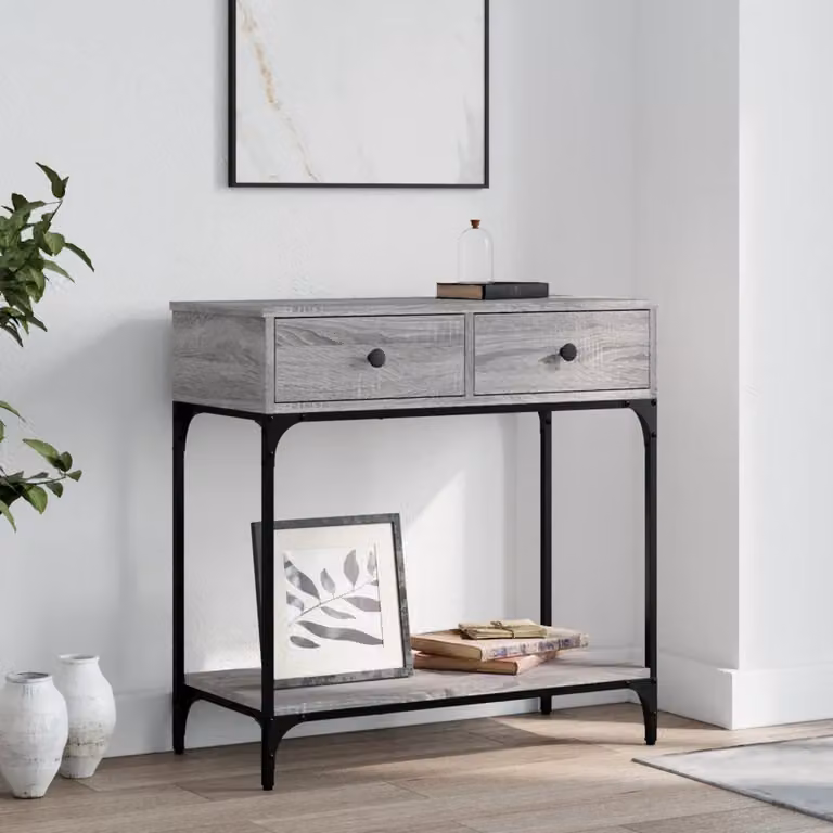 vidaXL Tavolino Consolle in Legno e Metallo Grigio, L 75 cm x P 34,5 cm x H 75 cm