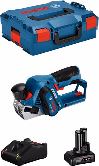 Pialletto Bosch GHO 12V-20 Blu con batteria 6,0 Ah, caricabatterie GAL12V-40 e L-Boxx 136 – 1