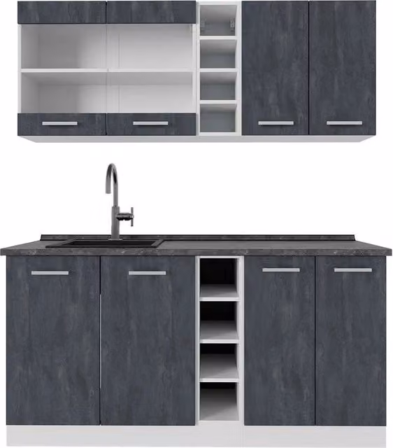 Cucina completa moderna R-Line Vicco, Calce nera e Bianco con piano Antracite, L: 160 cm, P: 60 cm, H: 81,6 cm – 1
