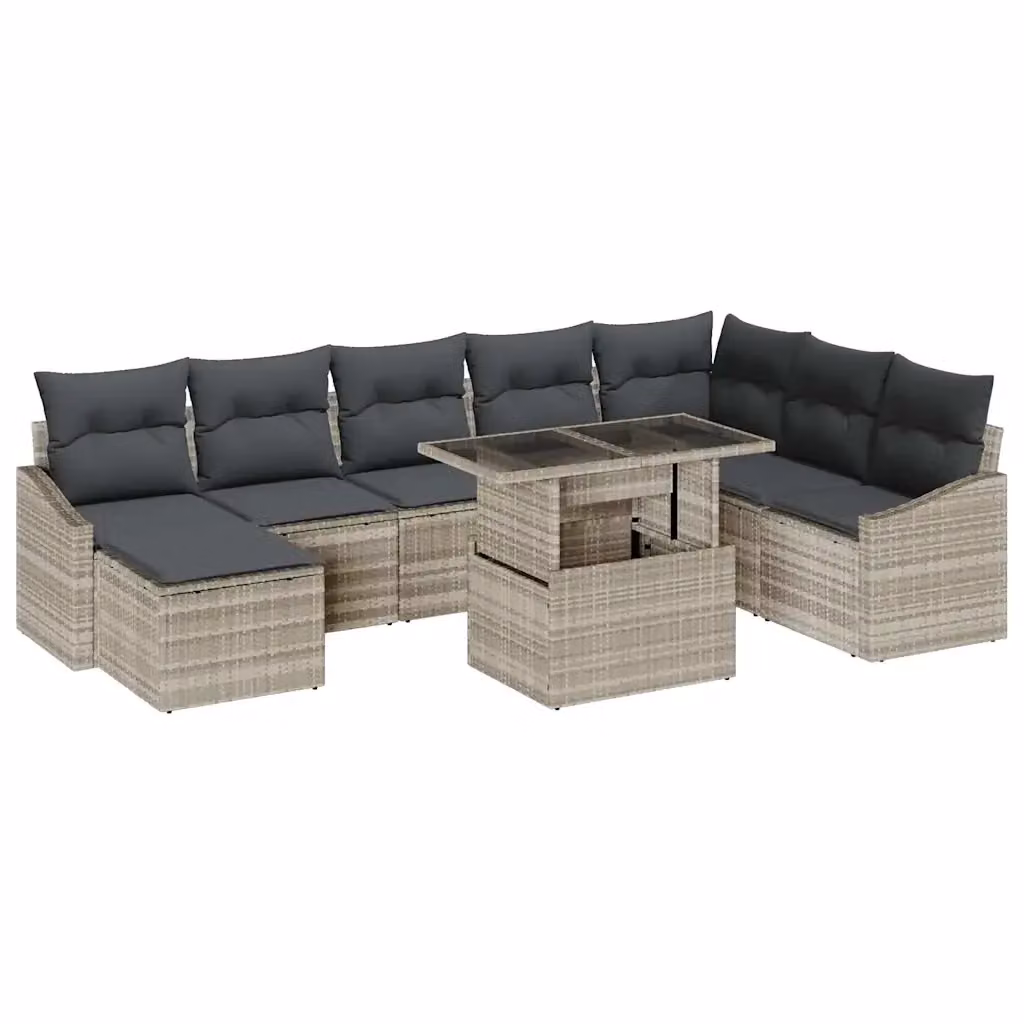Set Divano da Giardino vidaXL 9 pz a Forma a L con Tavolino e Ottoman Grigio – 2
