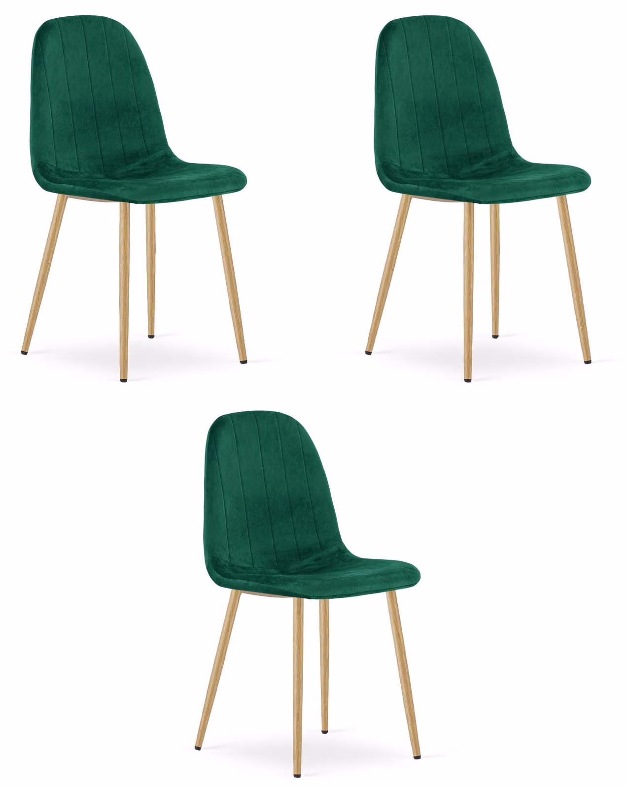 Sedia - Leobert - Padva - Velluto verde/gambe in rovere - 44,5 x 53 x 87 cm - Set da 3