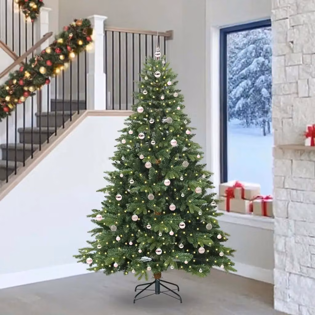 Albero di Natale artificiale vidaXL verde con 300 LED luce bianca calda in PE e PVC, Altezza: 240 cm
