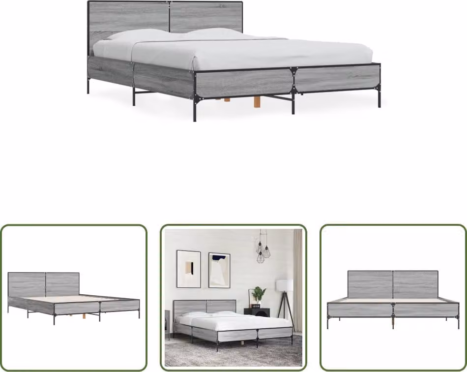 The Living Store Struttura letto grigio Sonoma 120x200 cm in legno e metallo