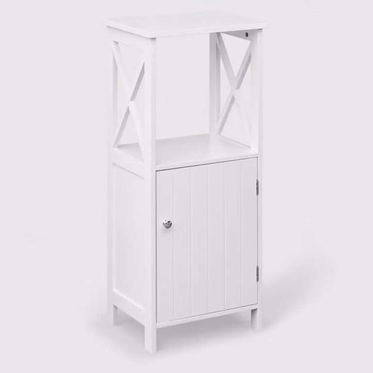 Carapa - Mobiletto a colonna per bagno con un'anta e un ripiano