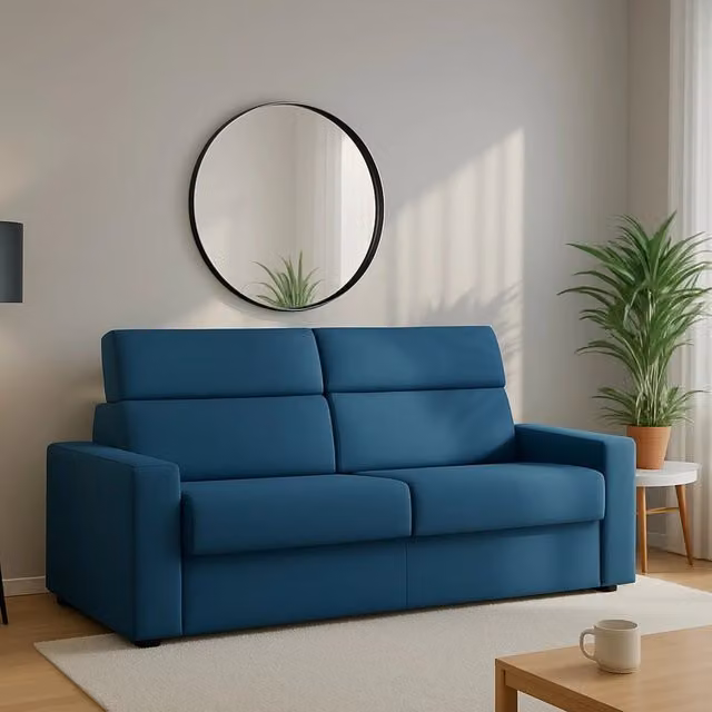 Divano Letto Sonico DMORA 2 Posti Blu con Copertura Sfoderabile e Struttura in Legno Made in Italy L: 200 cm, P: 95 cm