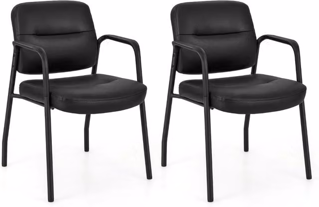 Set di 2 sedie da sala d'attesa imbottite con braccioli integrati in ecopelle nera per ufficio e casa