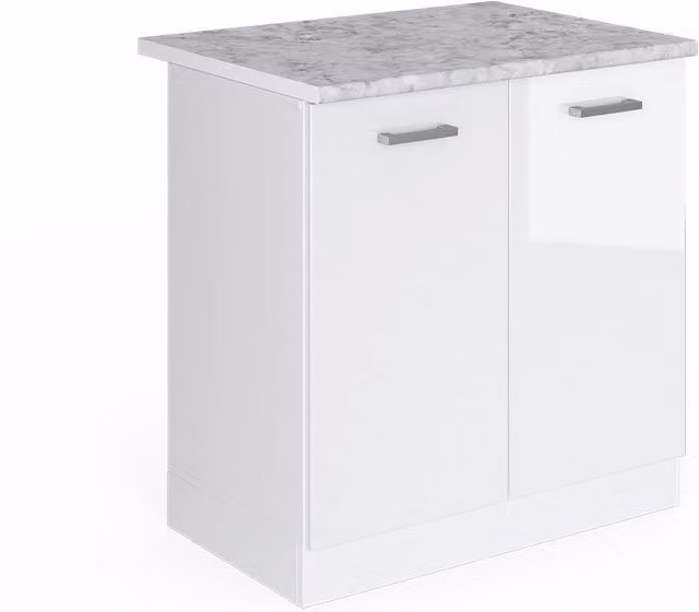 Base per lavello R-Line Bianco lucido 80 cm con ante, con piano di lavoro Vicco