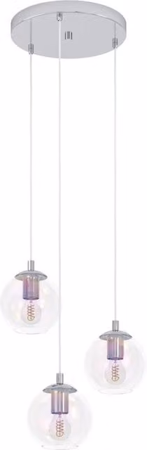 Lampadario a sospensione moderno Eglo tondo in metallo cromato e vetro trasparente con 3 luci E27