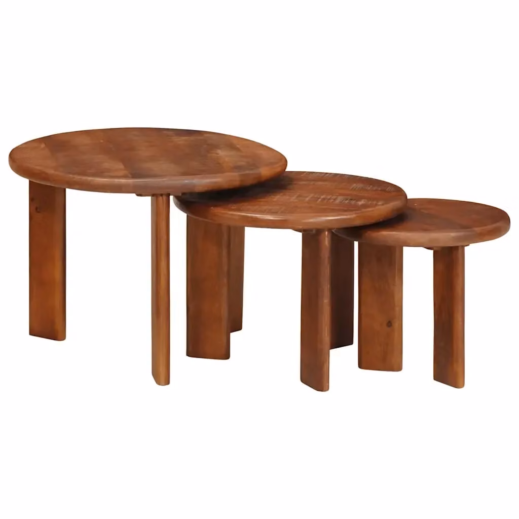 Set di 3 tavolini da caffè nido vidaXL in legno di mango marrone, design moderno e rotondo, Ø 54 cm x H 40 cm – 2