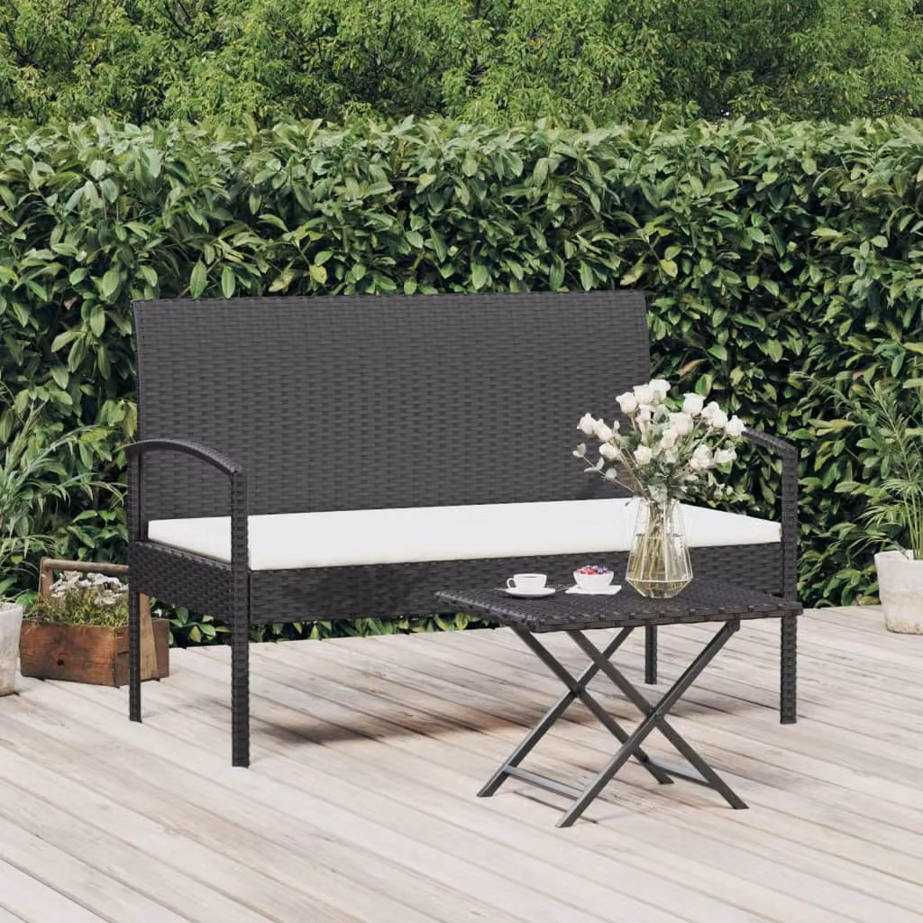 Panca da giardino vidaXL in polyrattan e metallo con cuscini nera e bianca L: 105 cm