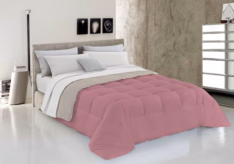 Coperta invernale matrimoniale, fronte/retro, 250x200 cm, in microfibra, color rosa/beige