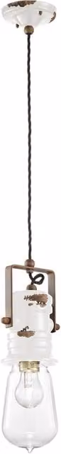 Lampadario Industrial Urban Ferro Ceramica Vintage Bianco 1 Luce E27 37Cm