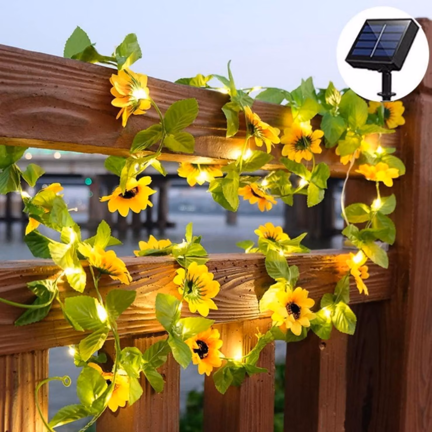 Catena luminosa solare a forma di girasole, con 20 LED, lunghezza 2 metri, per decorazioni da interno ed esterno