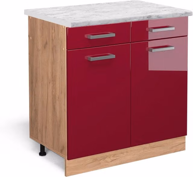 Mobiletto base per cucina R-Line Rosso lucido/Rovere dorato 80 cm PL Marmo Vicco