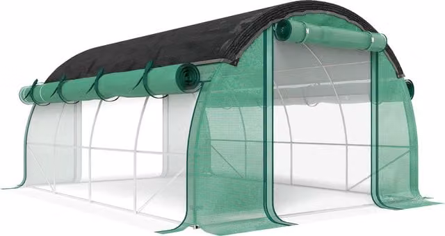 Outsunny Serra a Tunnel Verde con Rete Ombreggiante, Finestre e Ingresso a Zip, in PE e Acciaio, L/P: 4 x 3 m – 1