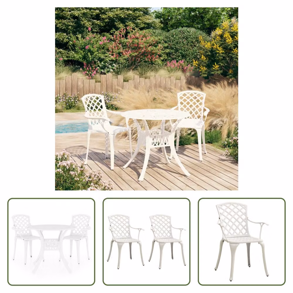 The Living Store Set bistrot 3 pezzi in alluminio fuso bianco