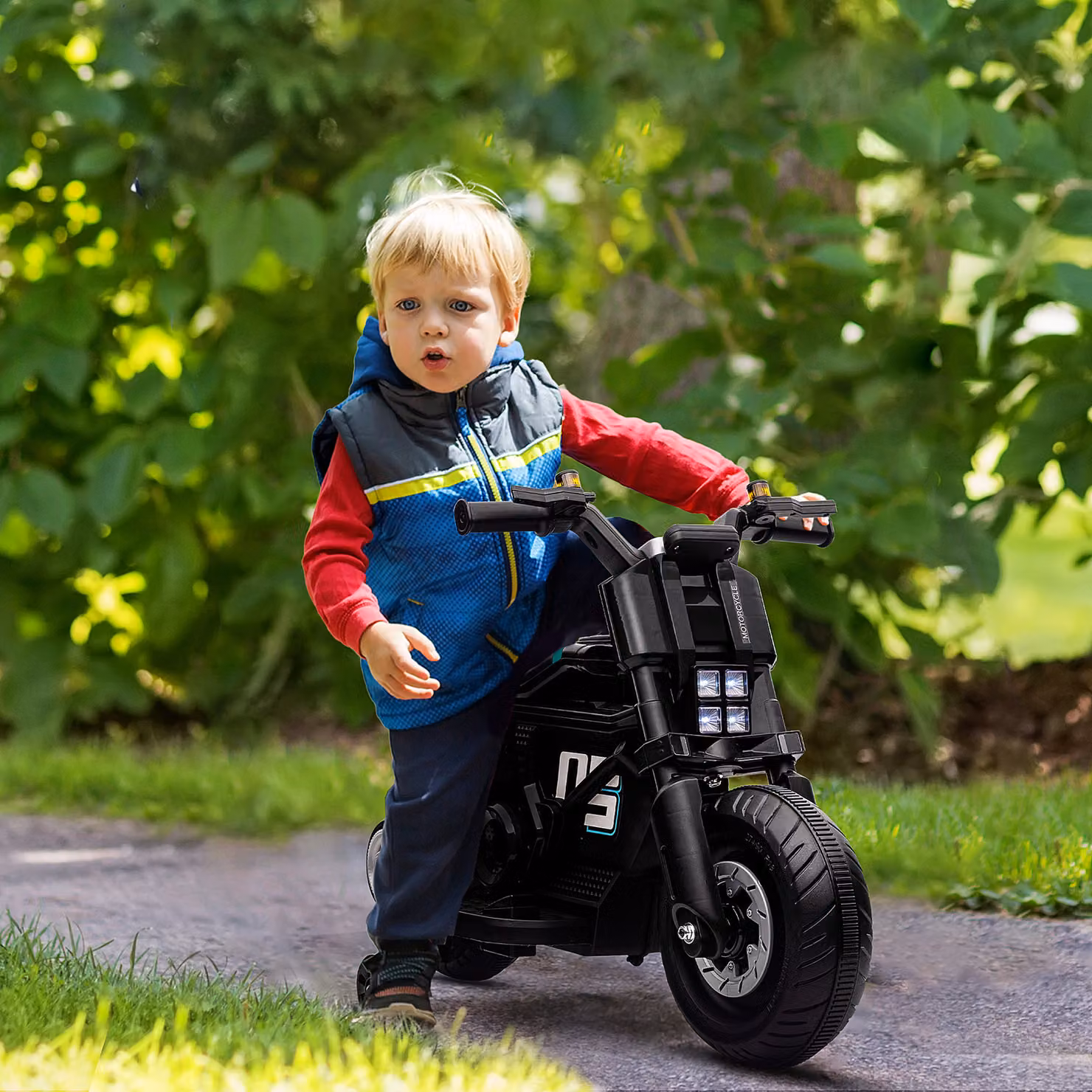 Moto Elettrica HOMCOM per Bambini con Luci, Suoni e Musica, Colore Nero, L/P/H: 86 x 44 x 58 cm – 2