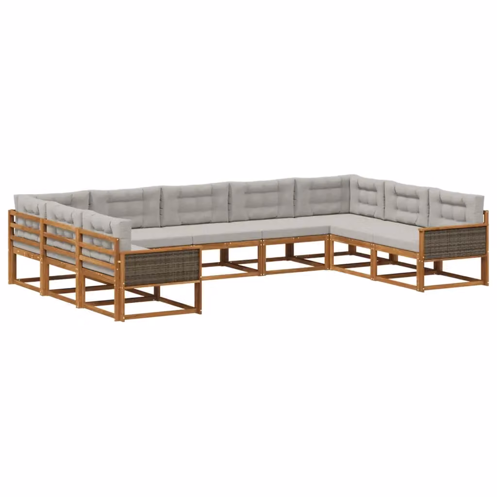 Set di divani da esterno a L vidaXL in legno di acacia con cuscini, beige e grigio – 2