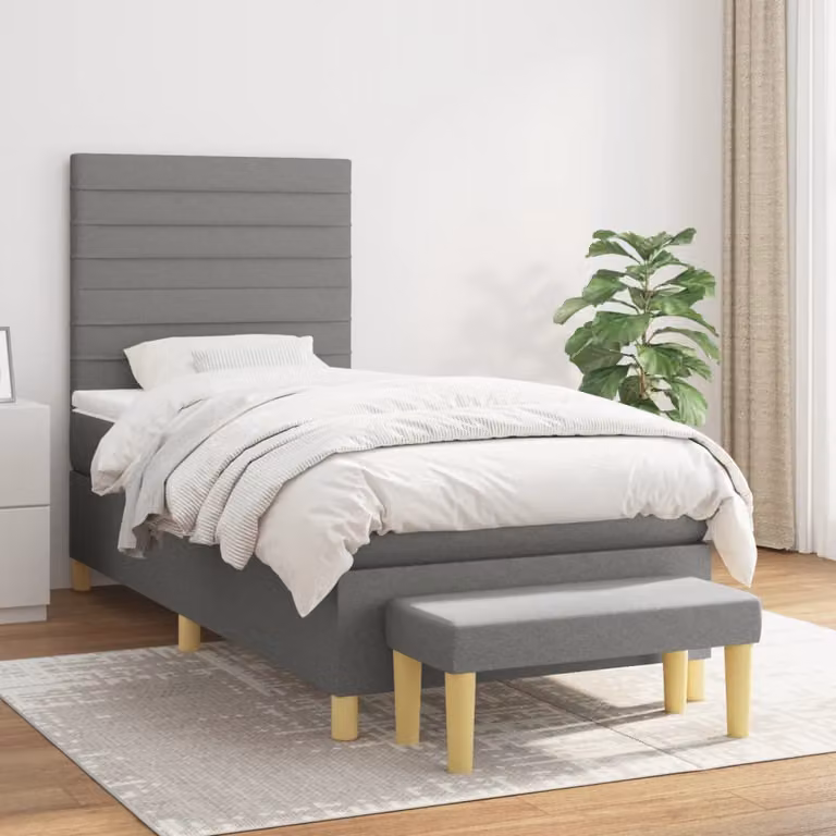 vidaXL Giroletto a Molle Ibrido con Materasso in Tessuto Grigio e Bianco, L/P/H: 90 x 190 x 40 cm