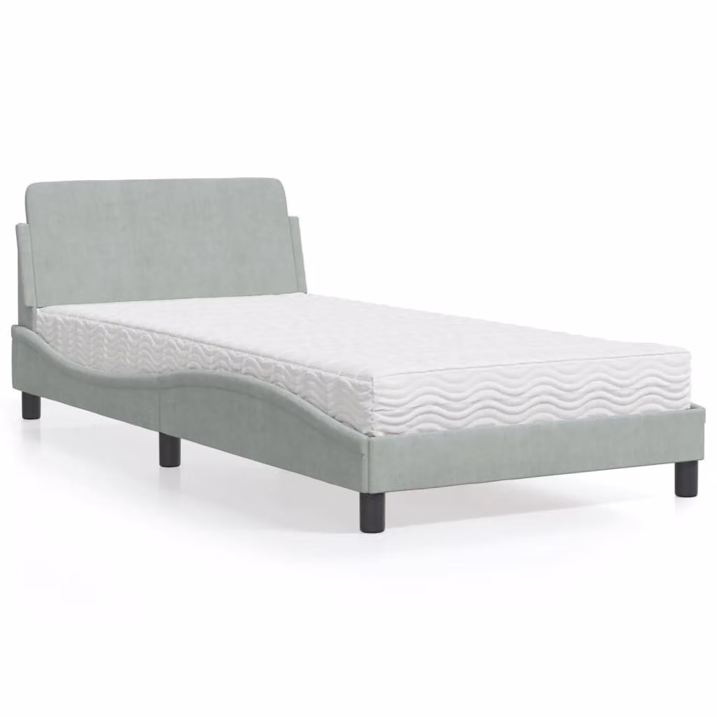 Letto con Materasso Dover vidaXL in Velluto Grigio Chiaro 100x200 cm