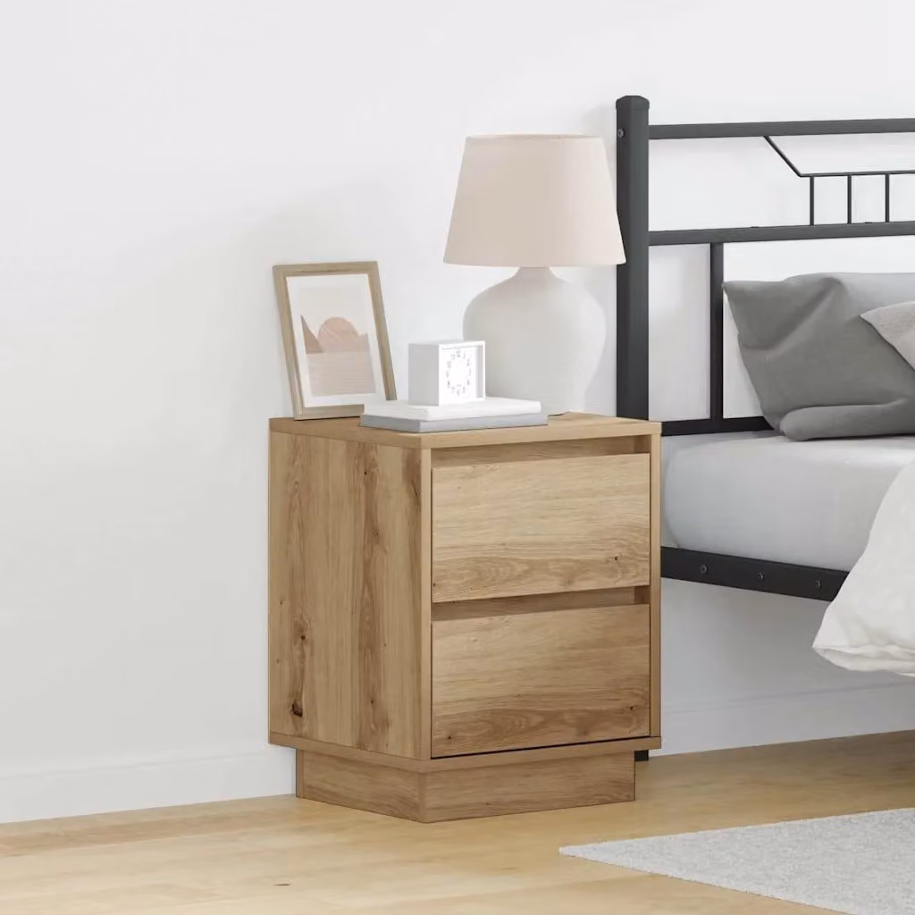 Set di 2 comodini vidaXL moderni in legno marrone con illuminazione integrata, L 39 cm x P 34,5 cm x H 50 cm