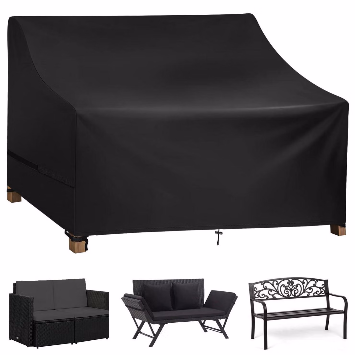Copertura per panchina da giardino, per 3 posti, dimensioni 190x70x65/94 cm, tessuto Oxford 600D, impermeabile e resistente ai raggi UV