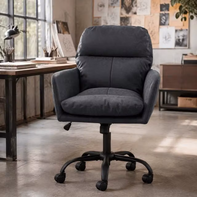 Sedia da ufficio in PU con struttura in metallo e imbottitura ergonomica in schiuma nero per uso quotidiano