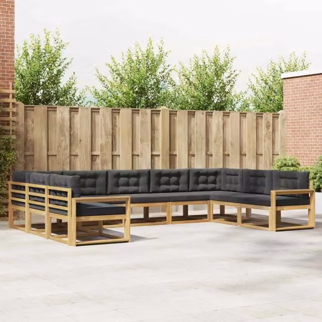 Set di divani da esterno a L vidaXL in legno di acacia con cuscini Bianco e Antracite – 1